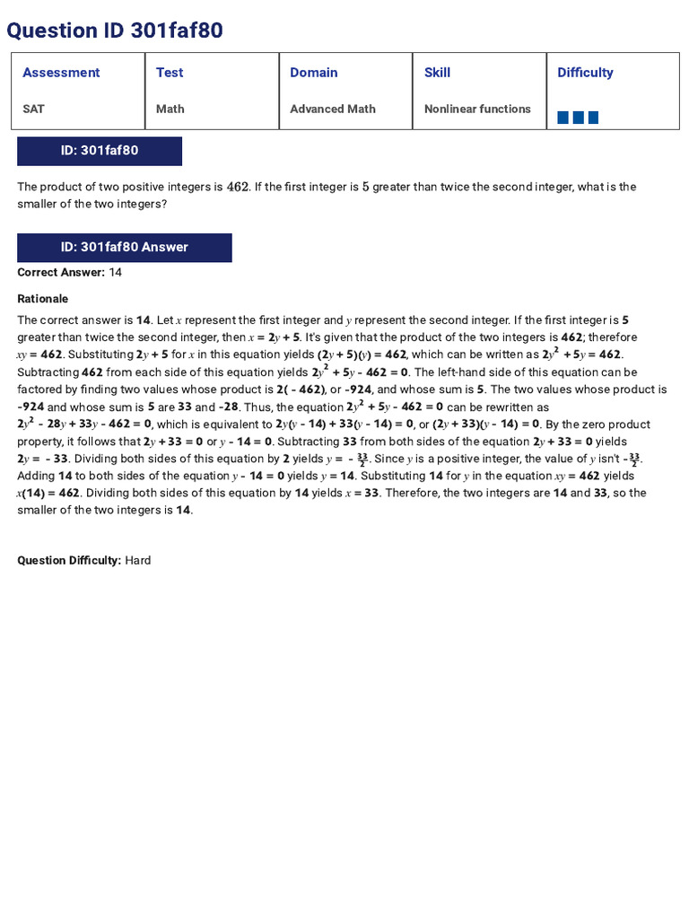 Sat Suite Question Bank Results Pdf Quadratic Equation Equations