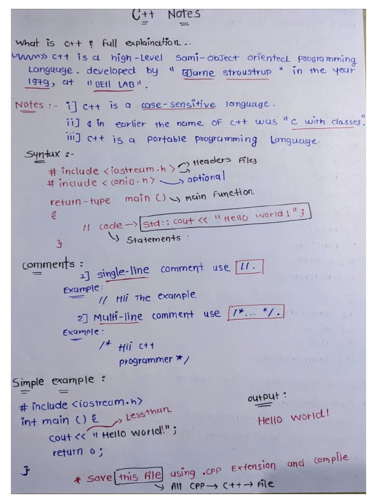 C++ Handwritten Notes | PDF