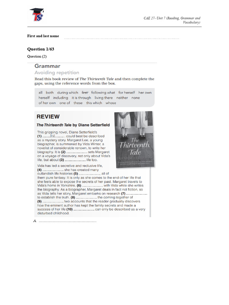 CAE 27 - Unit 7 (Reading, Grammar and Vocabulary) - Questions | PDF ...