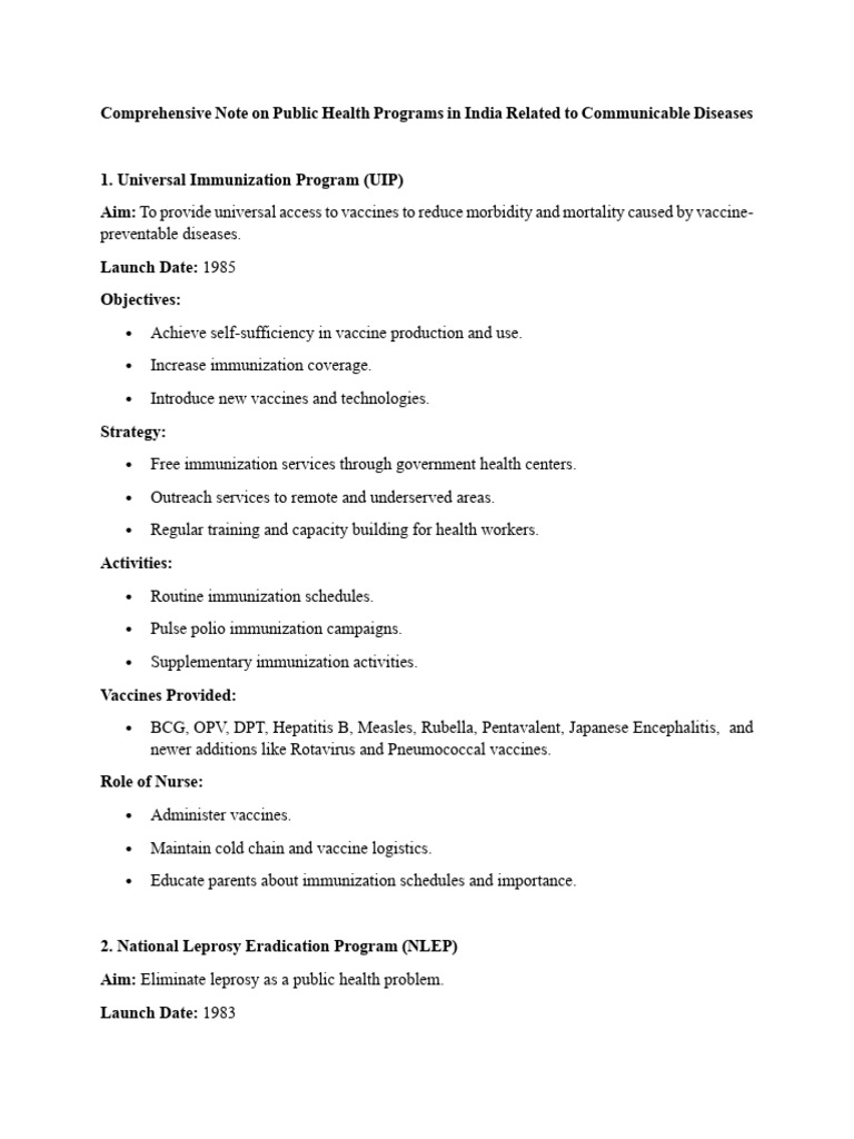Public Health Programs for Communicable Diseases in India | PDF ...