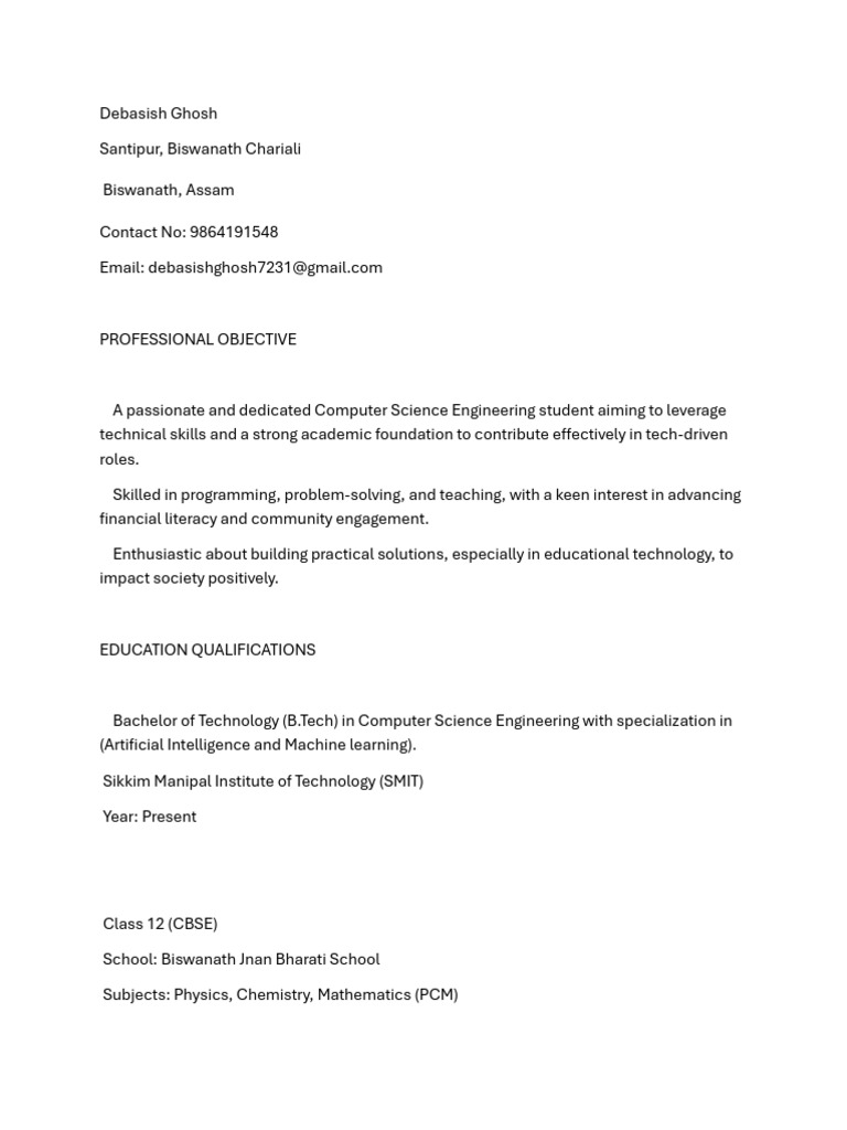 Computer Science Student Profile | PDF