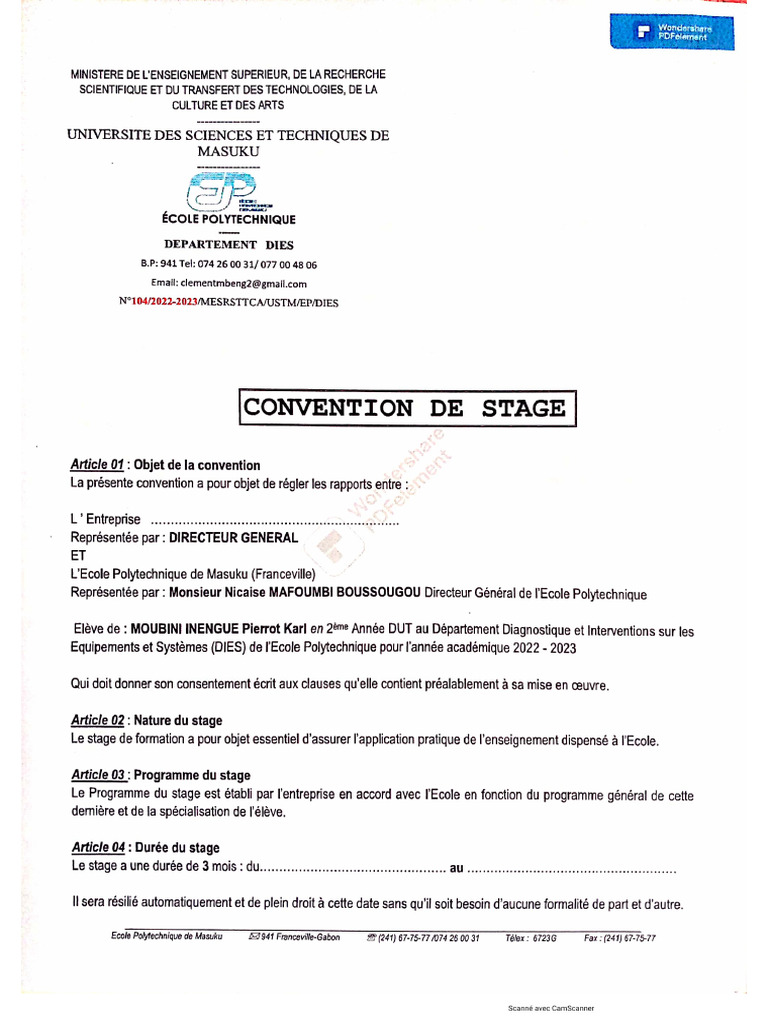 Convention de Stage | PDF