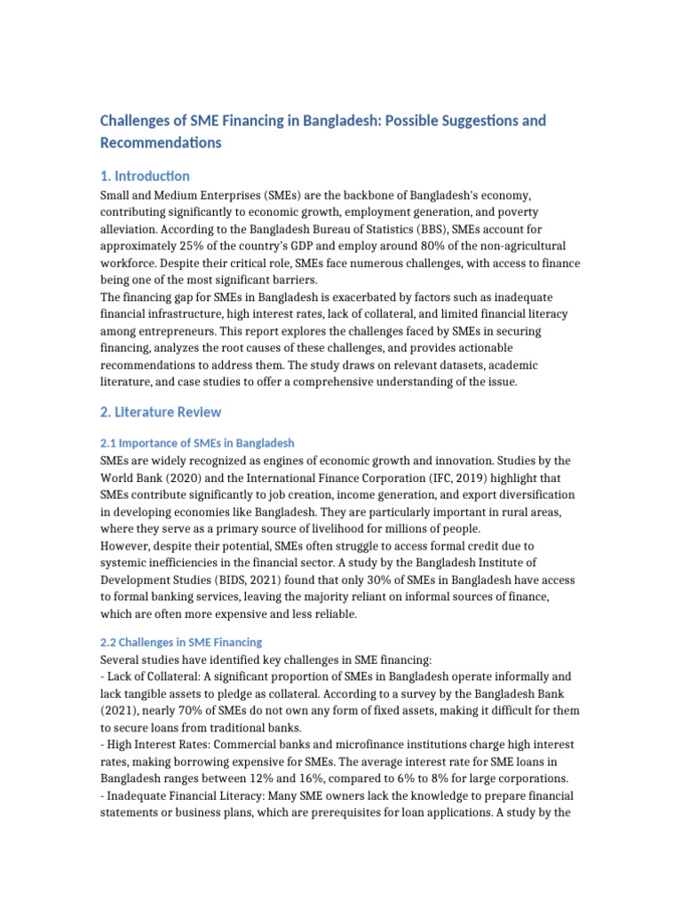 SME Financing Challenges in Bangladesh | PDF | Small And Medium Sized ...