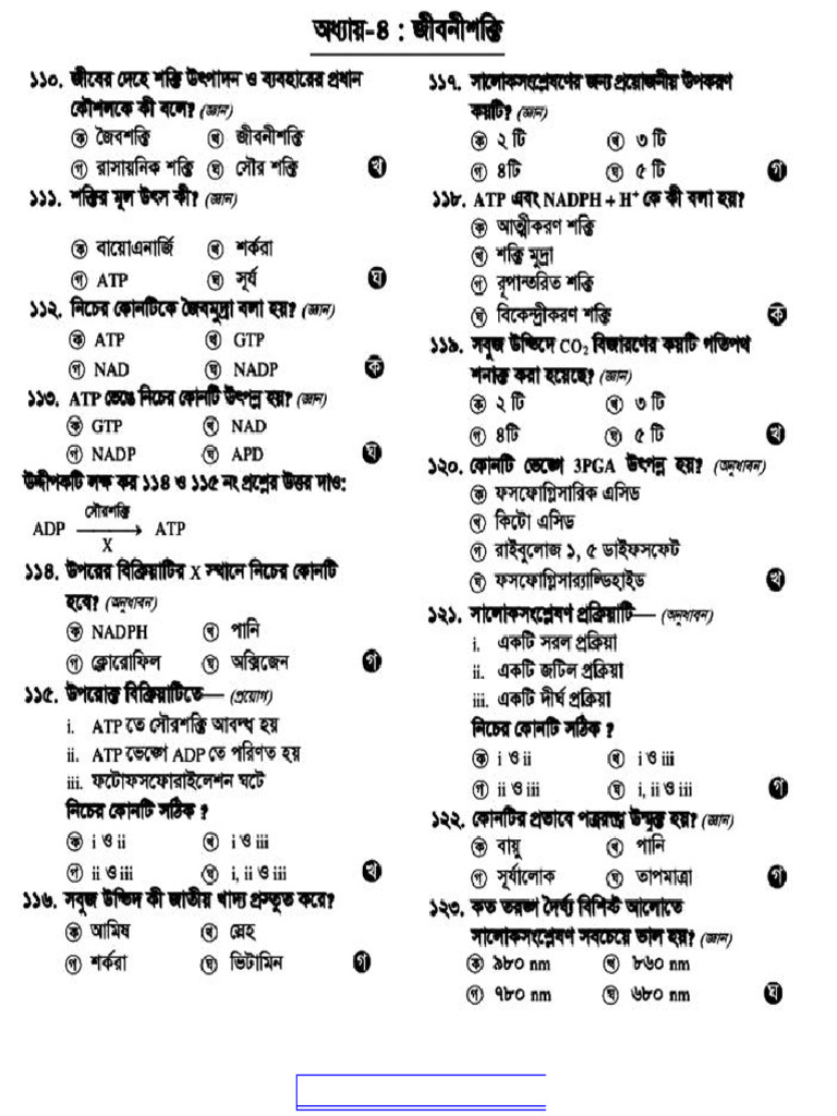 4th Chapter SSC MCQ Question Ans Bioenergetics | PDF