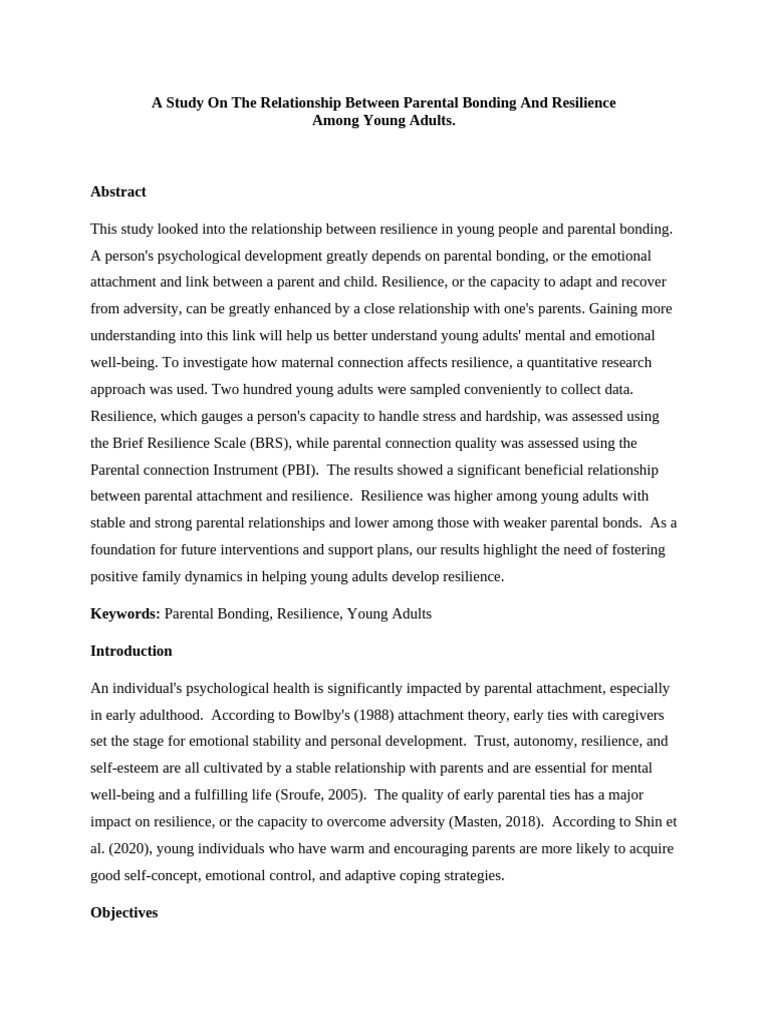 Test-4 A Study On The Relationship Between Parental Bonding and ...