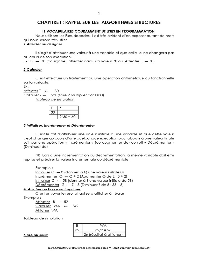 Cours Algorithme et Structures de Données | PDF | Dépréciation ...