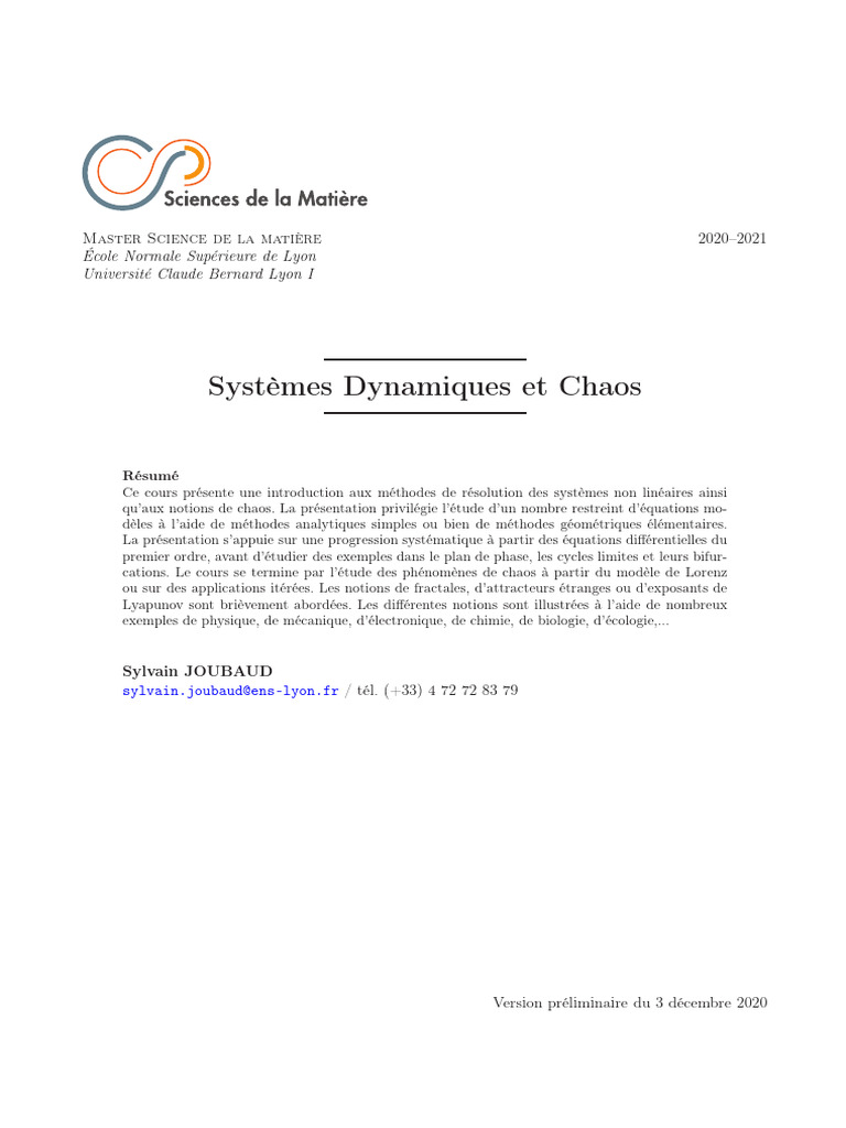 Systèmes Dynamiques et Chaos | PDF | Théorie du chaos | Attracteur