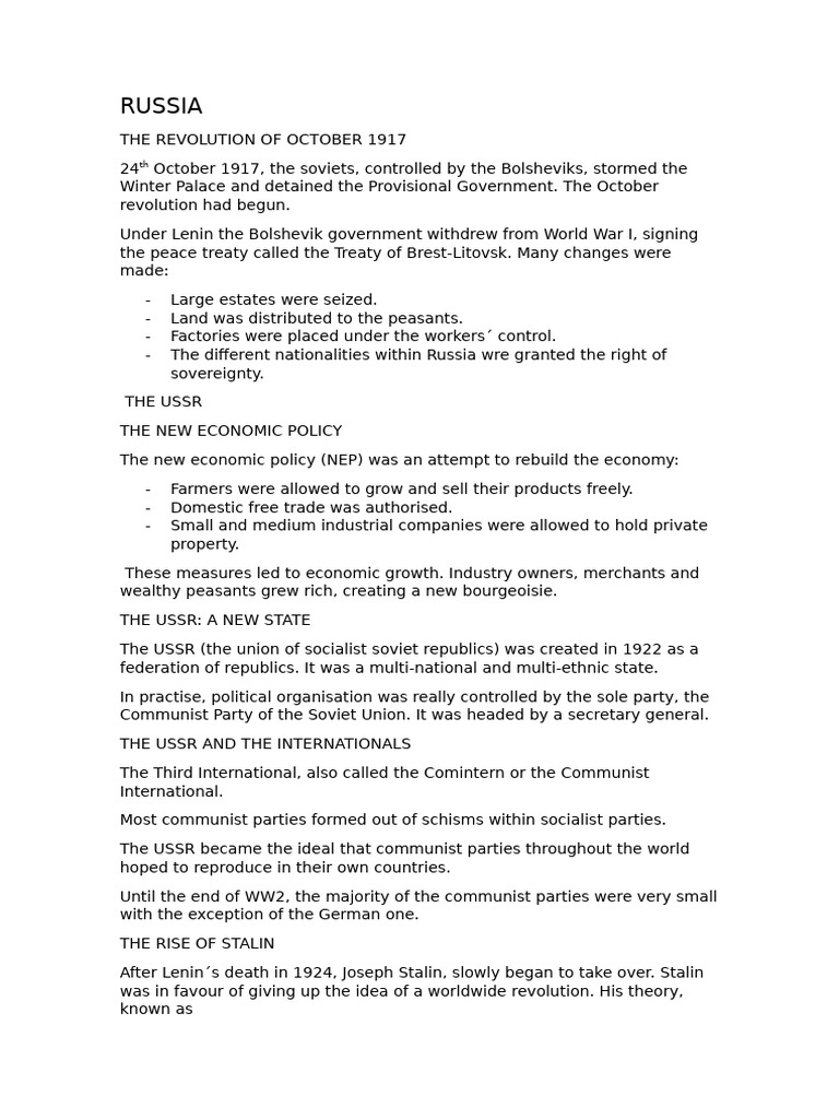 Exam History Unit Russia and United States | PDF | Soviet Union | World ...