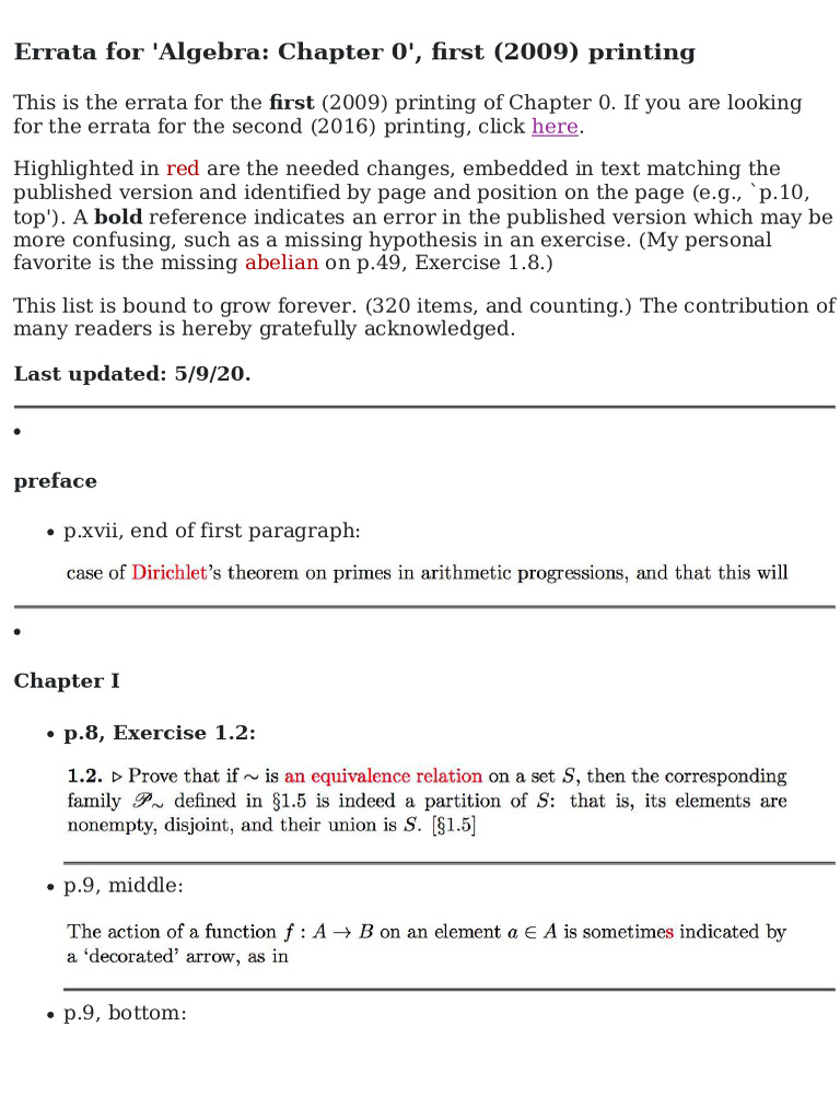 Errata for Aluffi's Algebra Chapter 0 | PDF | Theorem | Mathematical Proof