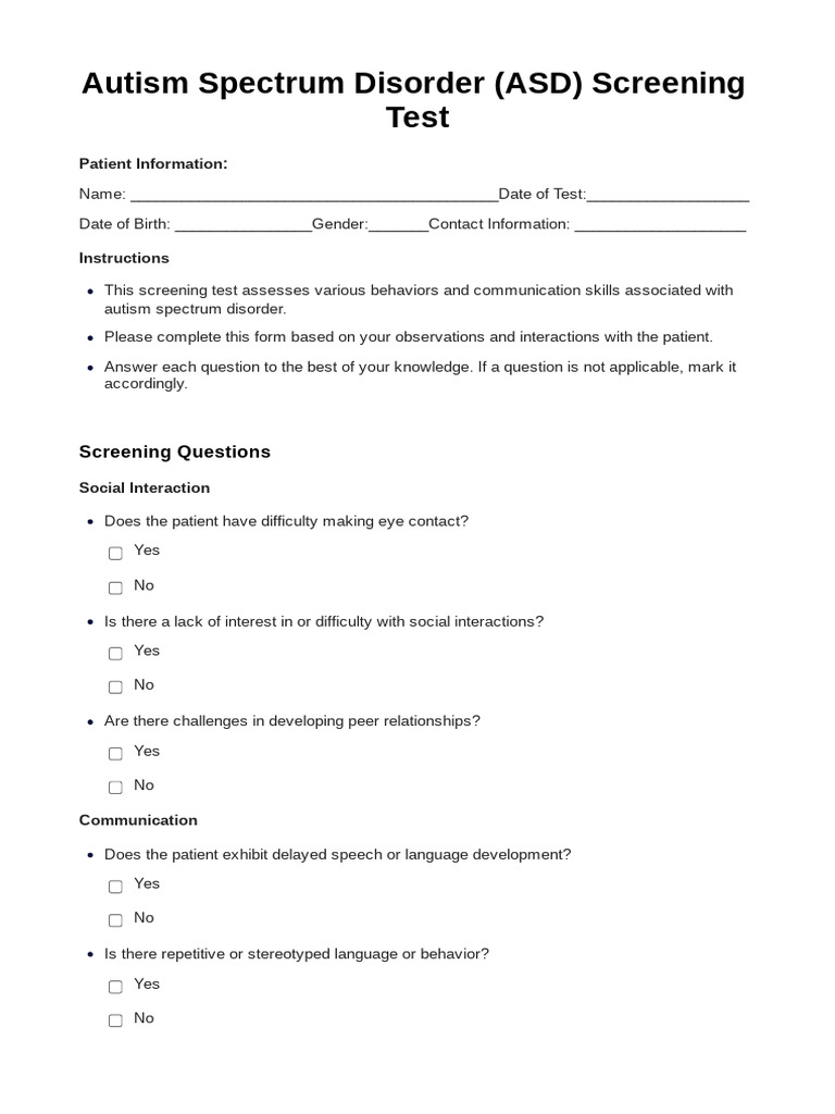 Autism Spectrum Disorder Screening | PDF