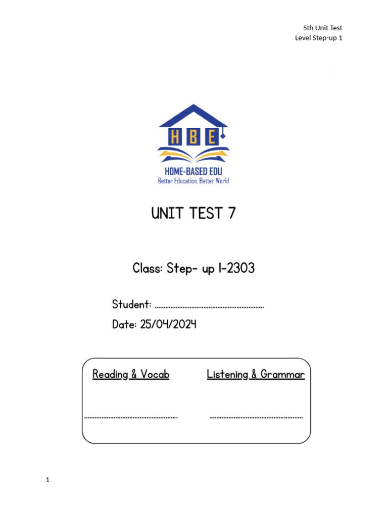 5th Unit Test: Step-up 1 Overview | PDF