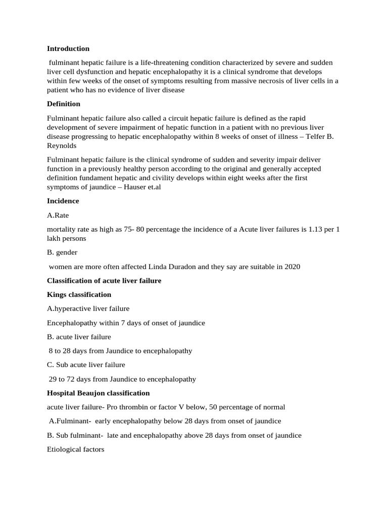 Fulminant Hepatic Failure Overview | PDF | Liver | Hepatitis