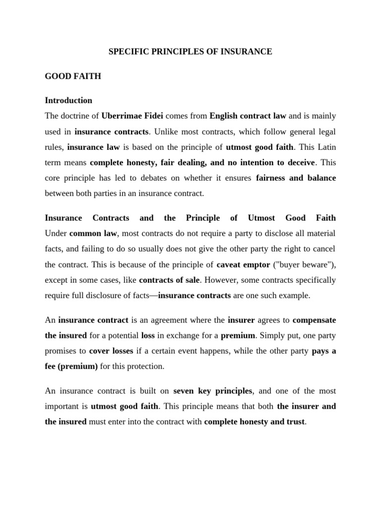 Specific Principles of Insurance | PDF | Insurance | Misrepresentation