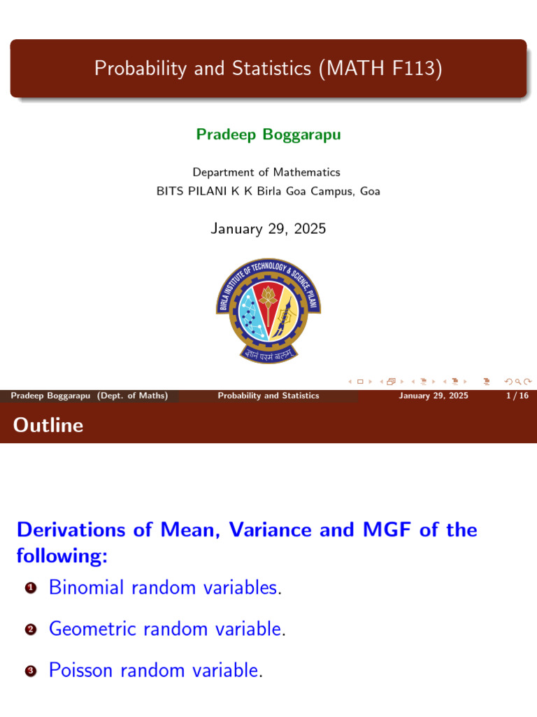 Mean, Variance, and MGF of Geometric RV | PDF | Variance | Probability ...