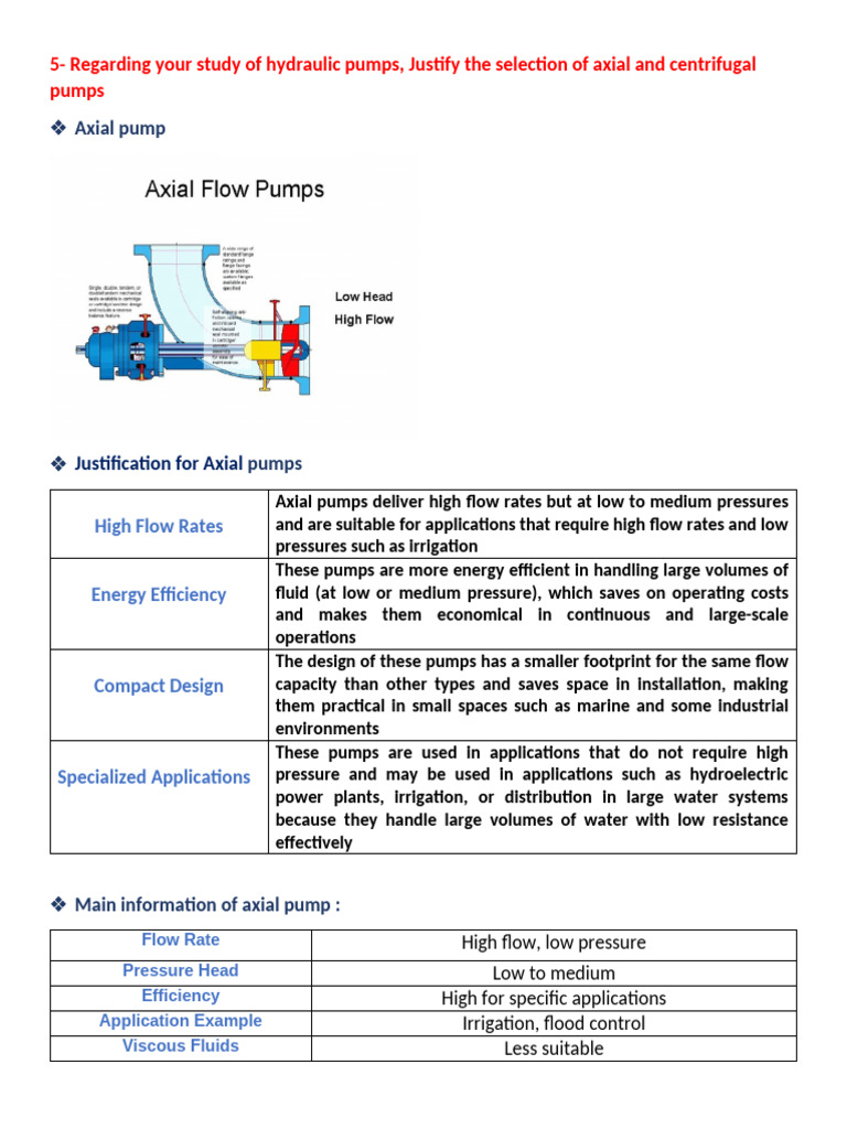 Axial vs. Centrifugal Pumps: Justifications | PDF | Pump | Flow Measurement