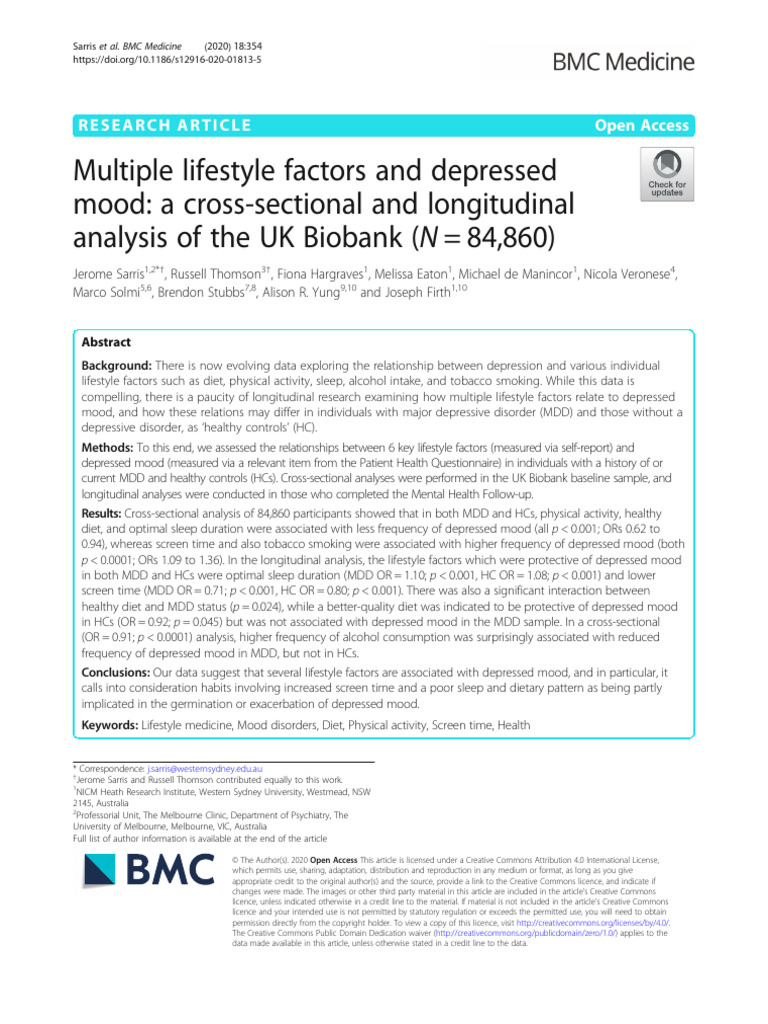 Multiple_lifestyle_factors_and | PDF | Major Depressive Disorder | Mood ...