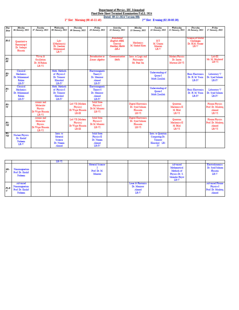 Physics Final Exam Schedule Fall 2024 | PDF | Physics | Solid State Physics