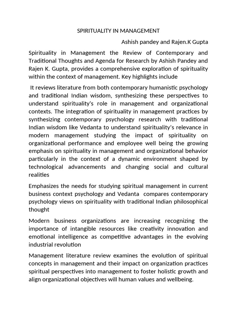 Spirituality's Role in Management | PDF | Spirituality | Psychology