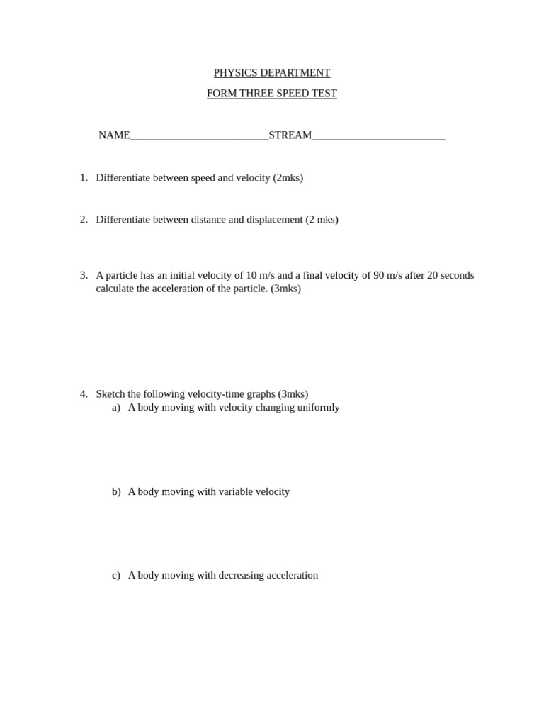 Form Three Physics Speed Test | PDF
