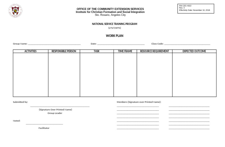 NSTP Work Plan Template | PDF