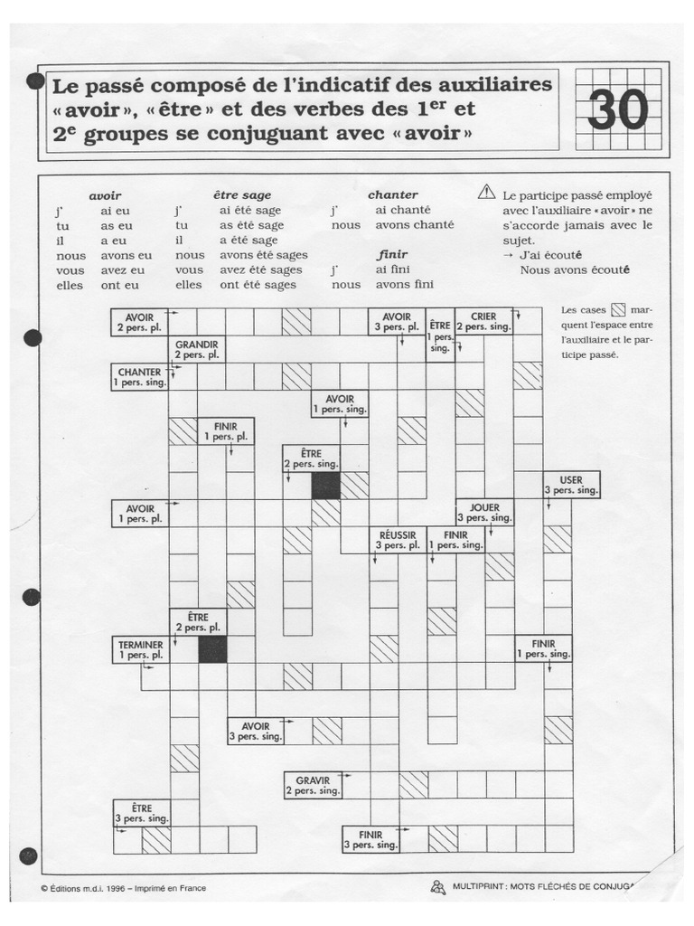 Conjugaison Passé Composé Mots Mêlés | PDF