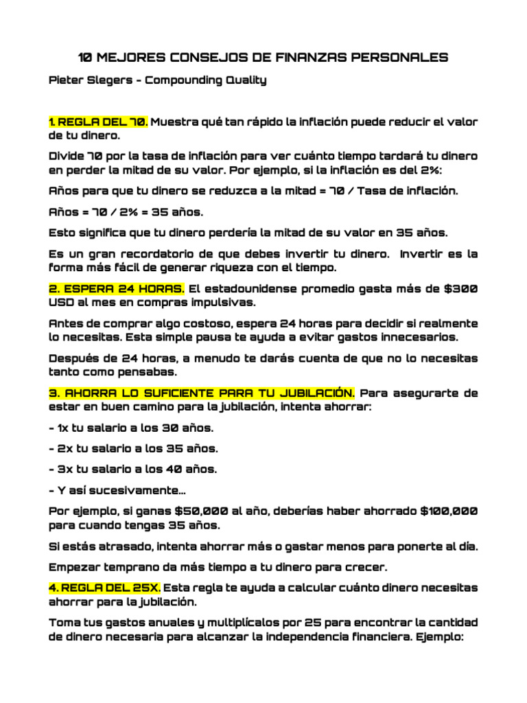 Mejores Consejos de Finanzas Personales | PDF | Inflación | Dinero
