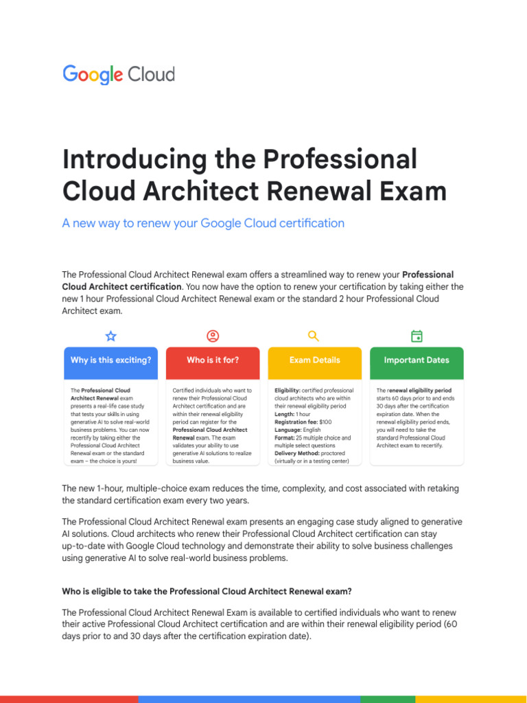 Pca Renewal Exam Overview and Faqs | PDF | Architect | Cloud Computing