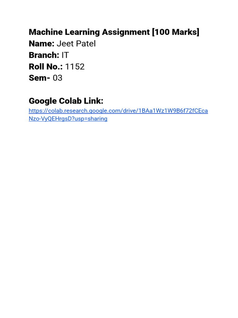 Machine Learning Assignment Overview | PDF