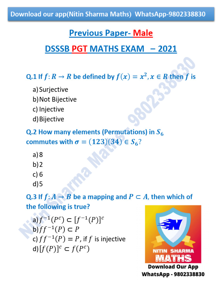 DSSSB TGT Maths Syllabus 2024 PDF | PDF | Algebra | Functions And Mappings