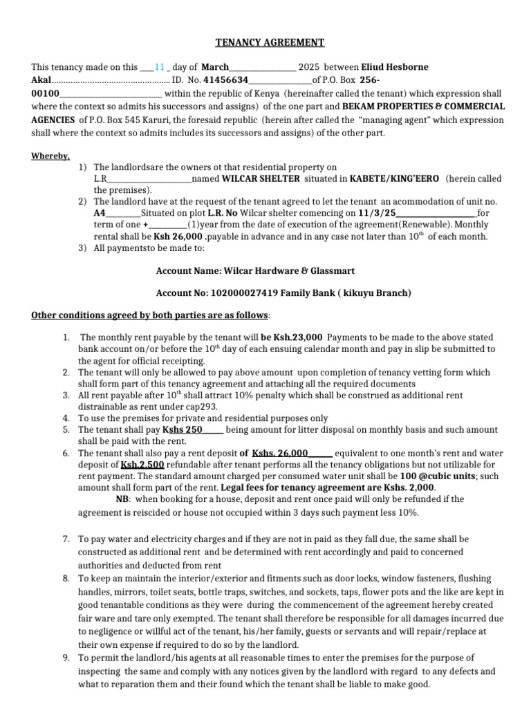 Tenancy Agreement for Wilcar Shelter 2025 | PDF | Leasehold Estate | Lease