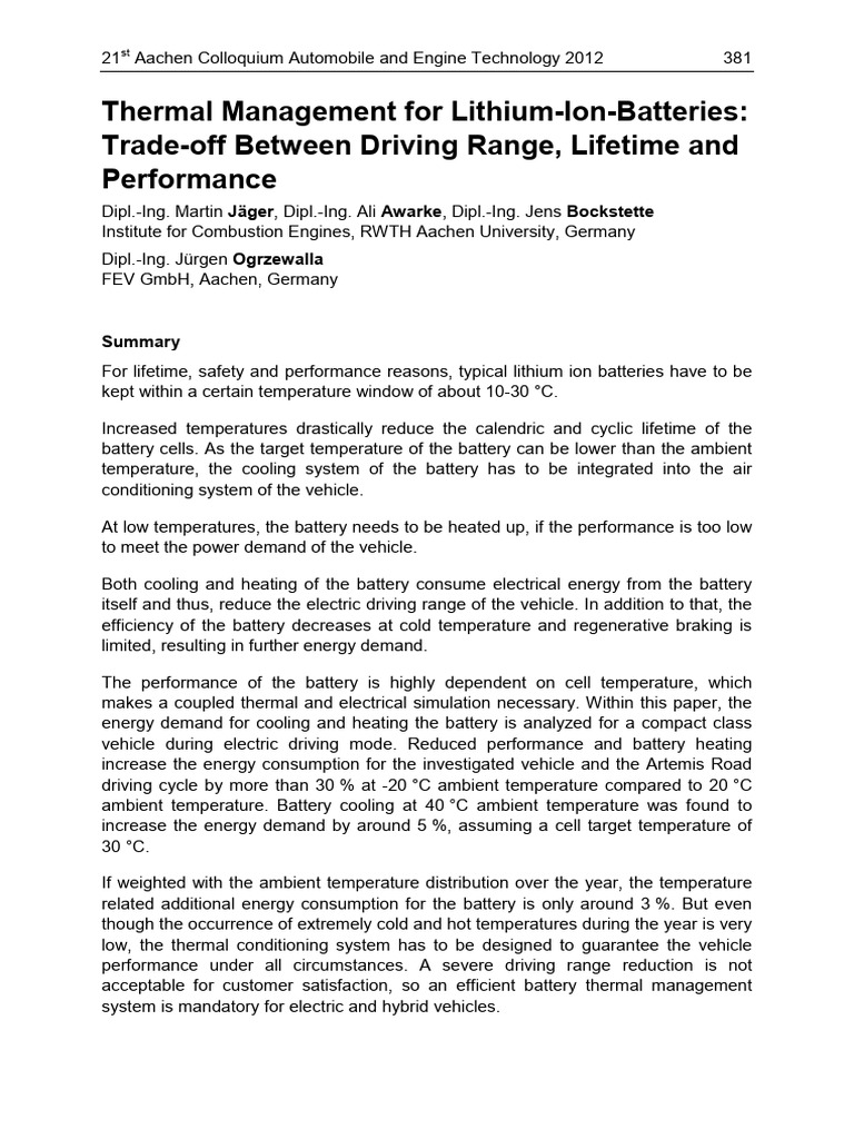 Thermal Management for Lithium-Ion Batteries | PDF | Radiator | Heat ...