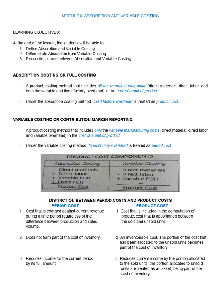 Reconciling Absorption and Variable Costing | PDF | Net Income | Accounting