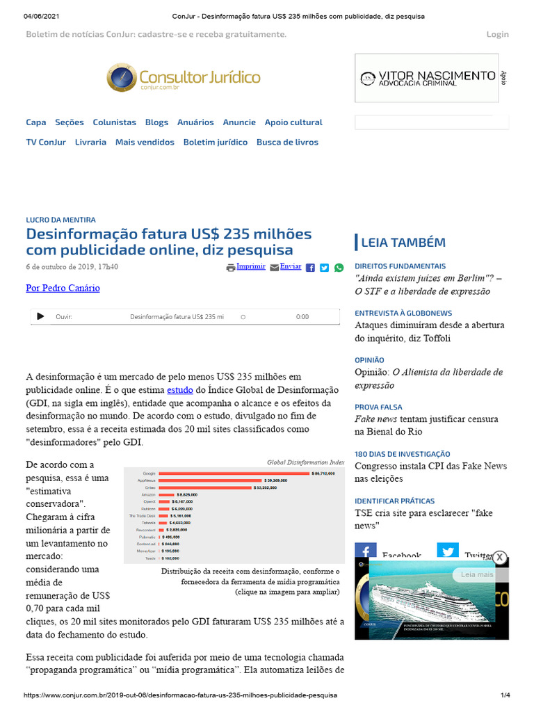 Desinformação gera US$ 235 milhões em anúncios | PDF | Facebook ...