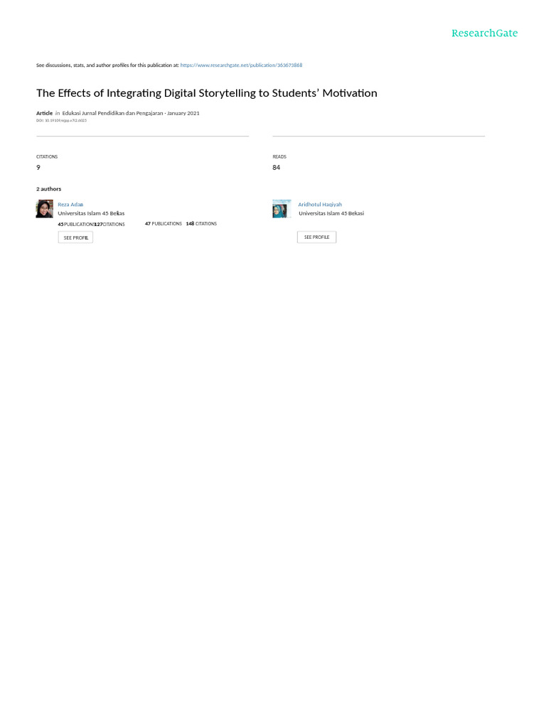Digital Storytelling's Impact on EFL Motivation | PDF | Motivation ...