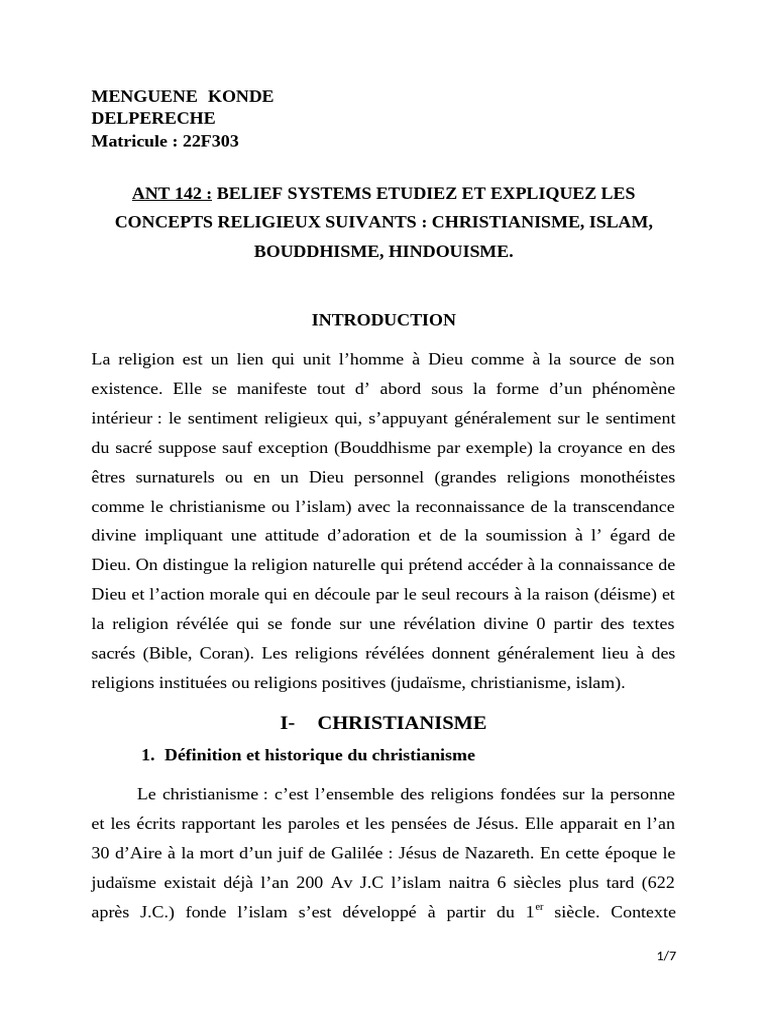 Systèmes de croyance : Christianisme, Islam, Bouddhisme, Hindouisme ...