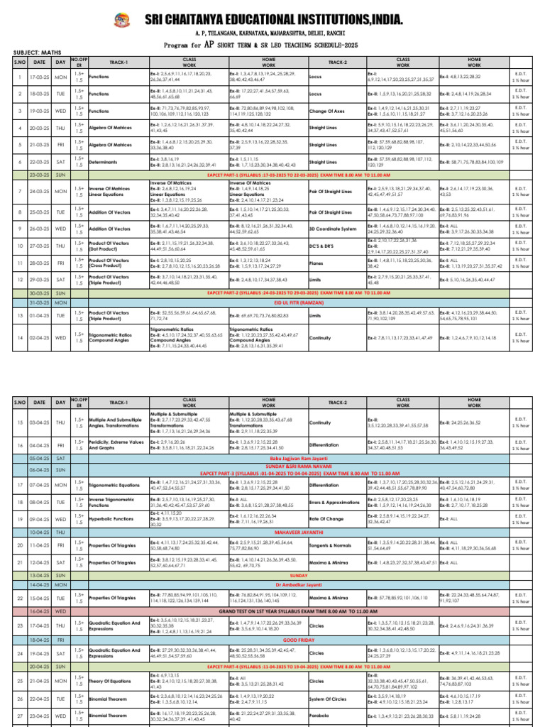 Program For AP Short Term & SR Leo Teaching Schedule-2025 | PDF ...