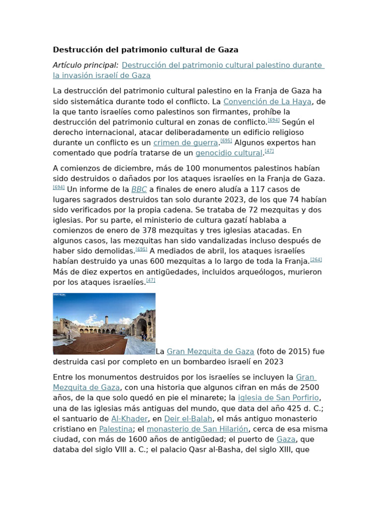 Destrucción del patrimonio cultural de Gaza | PDF | Franja de Gaza | Israel