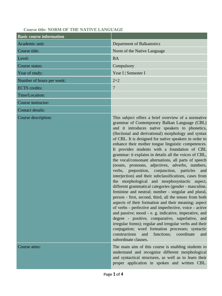 Native Language Norms Course Overview | PDF | Grammatical Number | Part ...