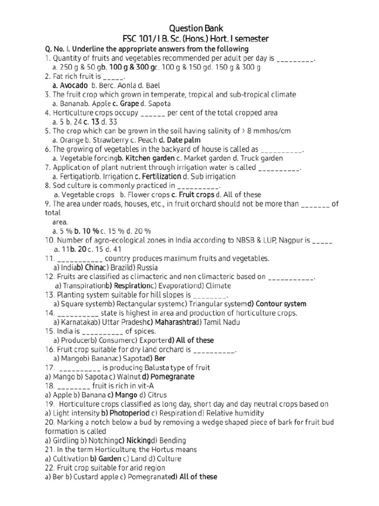 Question Bank - FSC 101 | PDF