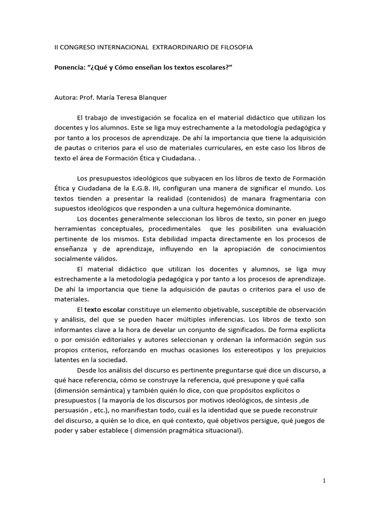 Blanquer M.T. PONENCIA CONGRESO FILOS - Texto de Etica 2007 | PDF ...