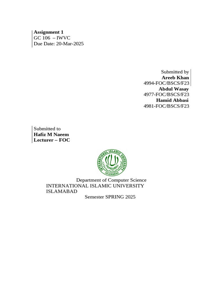 GC 106 Assignment 1 Submission Details | PDF