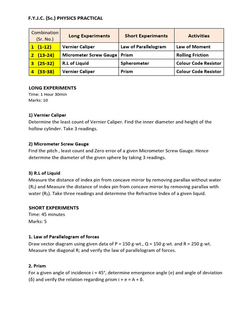 F.Y.J.C. Physics Practical Guide | PDF
