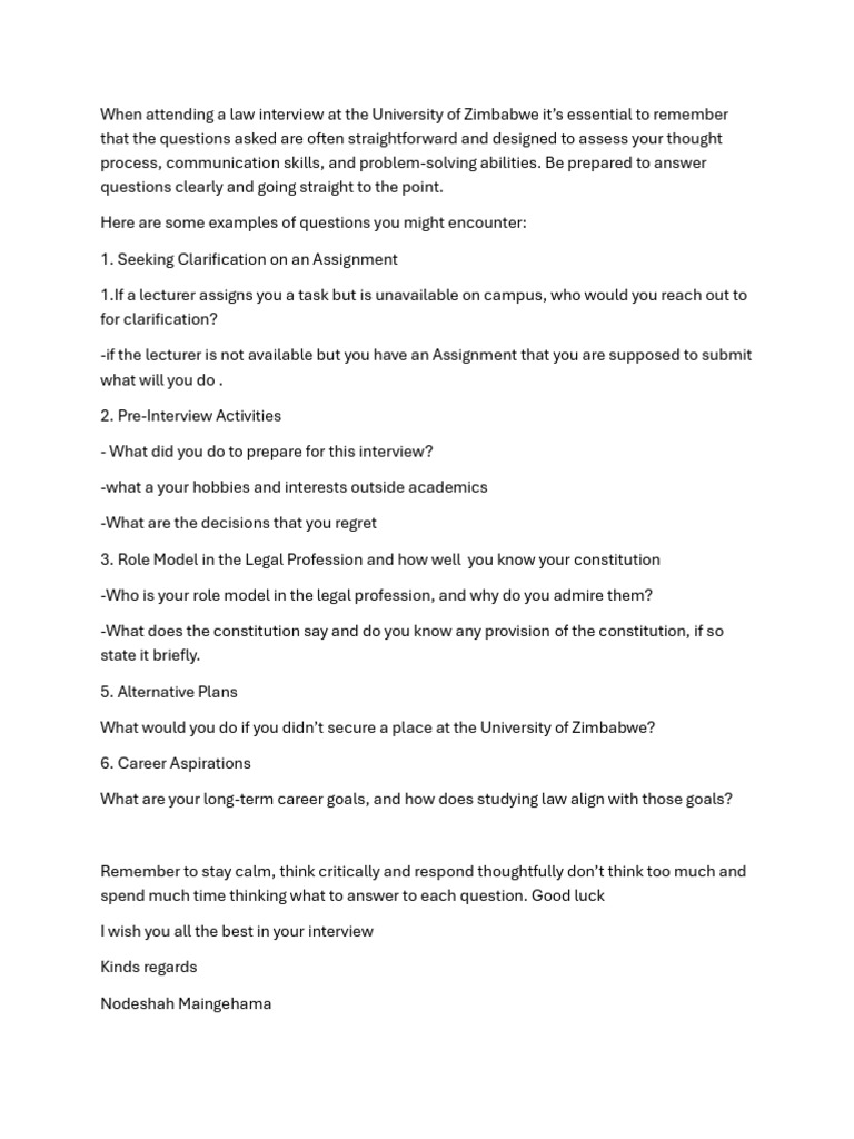 Law Interview Tips for Zimbabwe Students | PDF