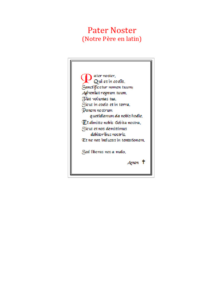 Pater Noster Notre Pere en Latin | PDF