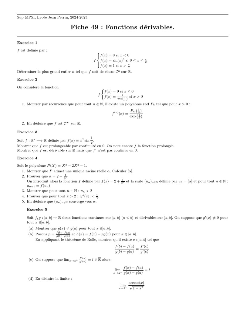 Fonctions dérivables et limites en analyse | PDF | Algèbre | Mathématiques