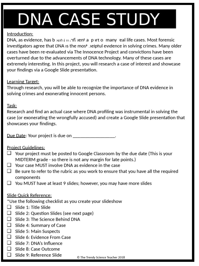 DNA Case Study Project Guidelines | PDF | Dna Profiling | Innocence Project