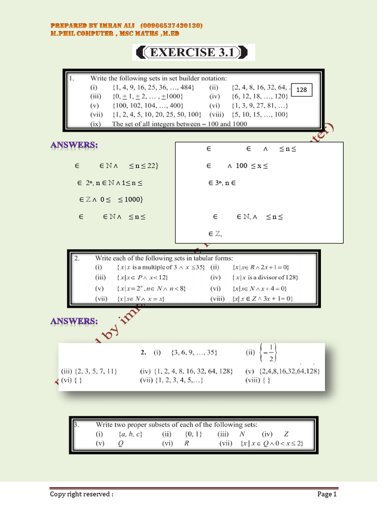 9th Grade Exercise 3.1 Solutions | PDF