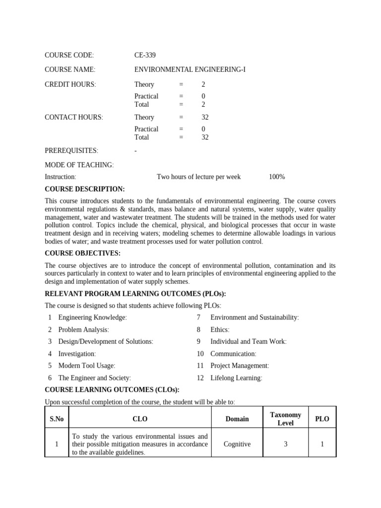 Environmental Engineering Course CE-339 | PDF | Sanitary Sewer | Sewage ...