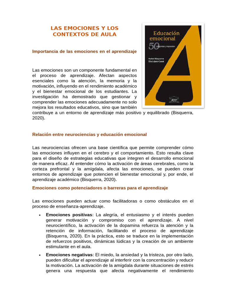 Emociones y Aprendizaje en el Aula | PDF | Las emociones ...