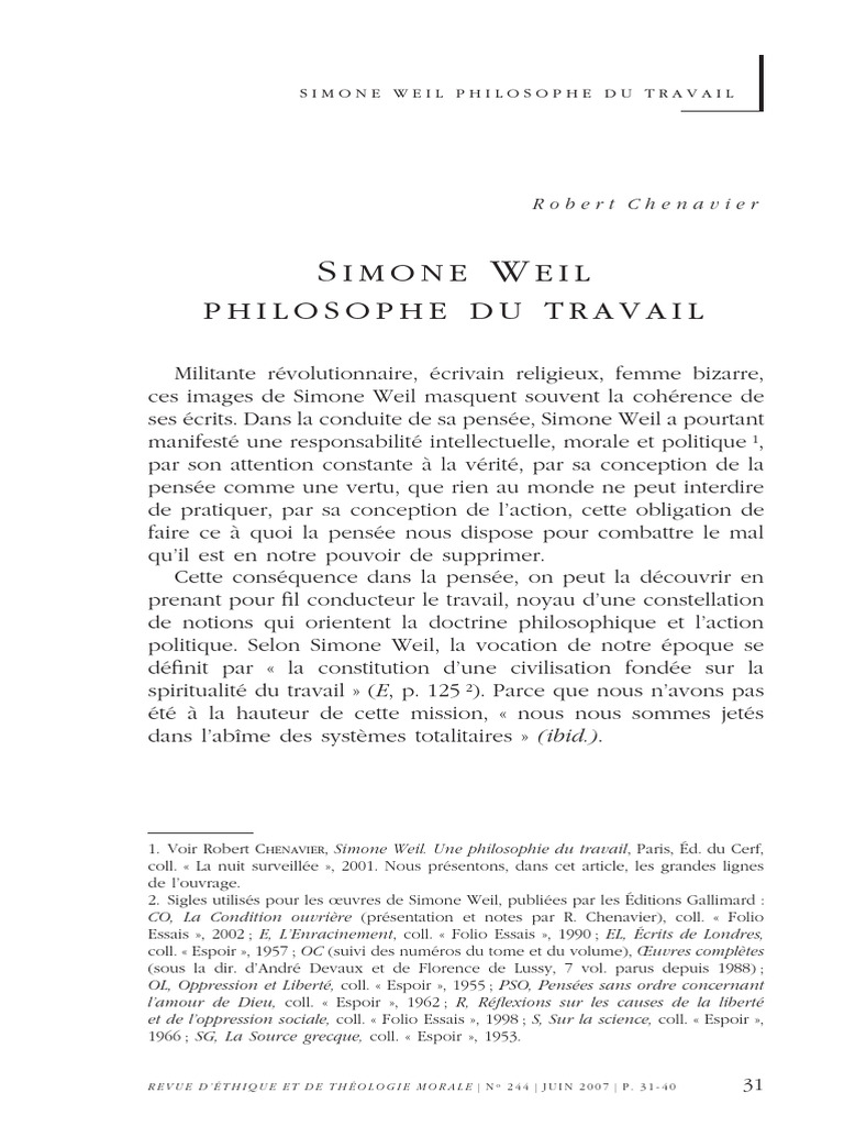 Simone Weil : Philosophie du travail | PDF | Karl Marx | Révolutions
